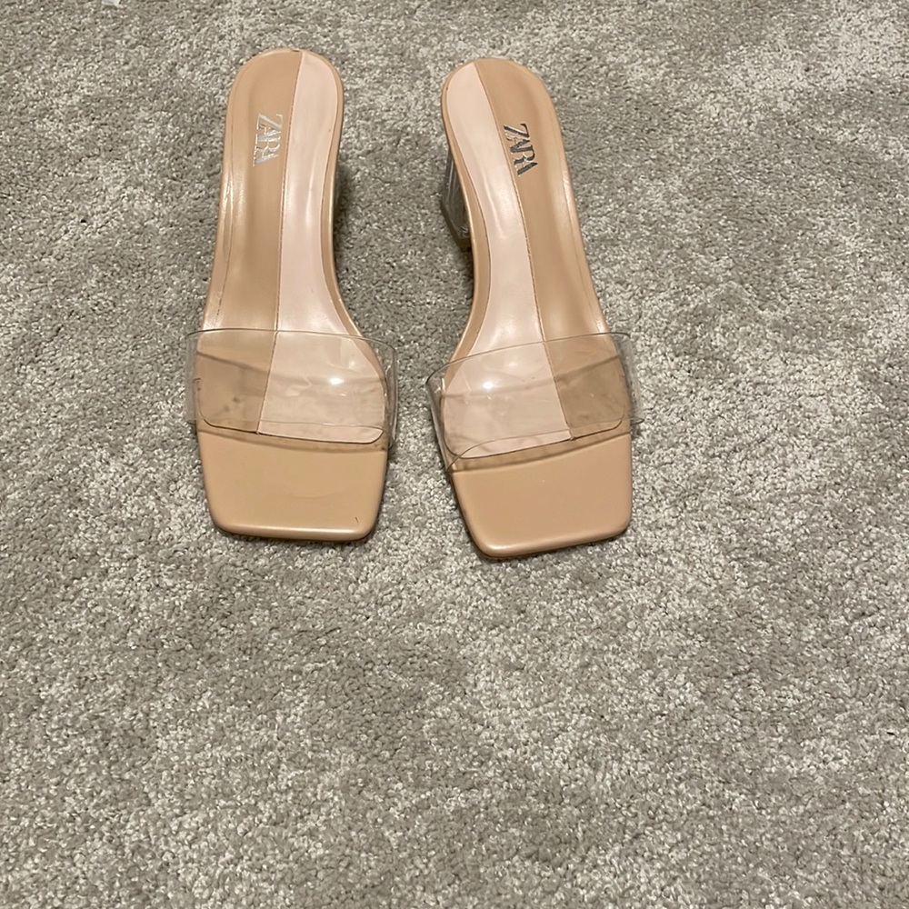 Clear, nude heels